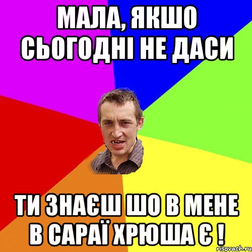 мала, якшо сьогодні не даси ти знаєш шо в мене в сараї хрюша є !, Мем Чоткий паца