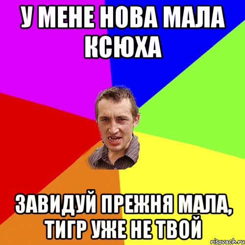 у мене нова мала Ксюха завидуй прежня мала, тигр уже не твой, Мем Чоткий паца