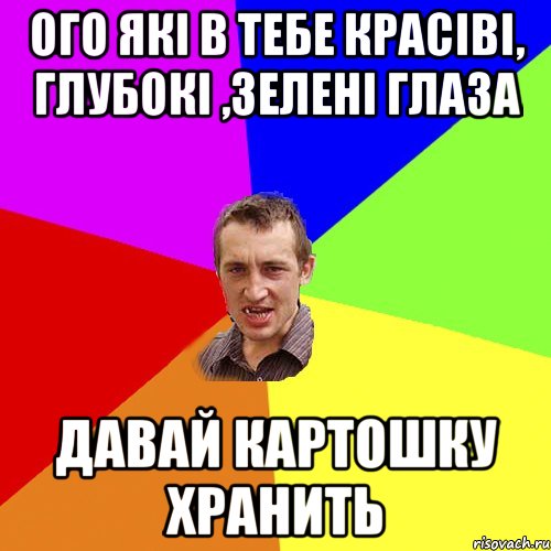 Ого які в тебе красіві, глубокі ,зелені глаза давай картошку хранить, Мем Чоткий паца