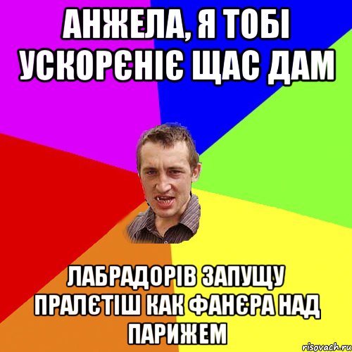 Анжела, я тобі ускорєніє щас дам Лабрадорів запущу пралєтіш как фанєра над парижем, Мем Чоткий паца