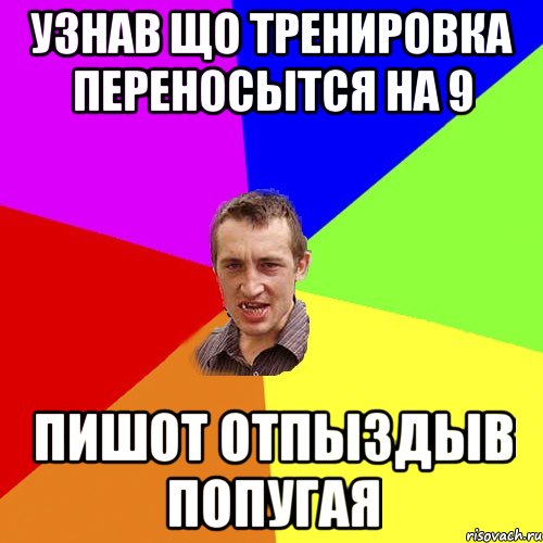 узнав що тренировка переносытся на 9 Пишот отпыздыв попугая, Мем Чоткий паца