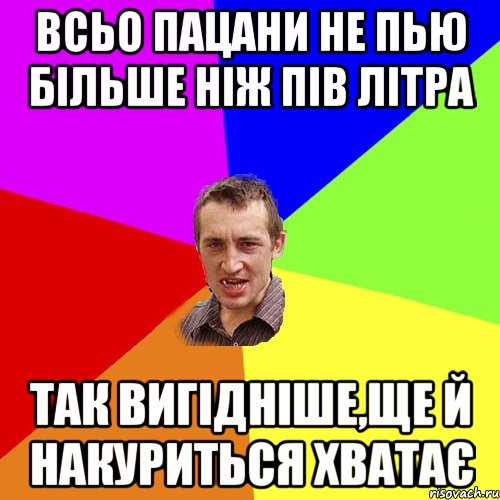 ВСЬО ПАЦАНИ НЕ ПЬЮ БІЛЬШЕ НІЖ ПІВ ЛІТРА ТАК ВИГІДНІШЕ,ЩЕ Й НАКУРИТЬСЯ ХВАТАЄ, Мем Чоткий паца