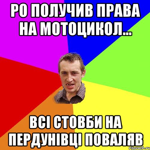 Ро получив права на мотоцикол... всі стовби на Пердунівці поваляв, Мем Чоткий паца
