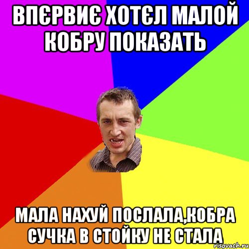 Впєрвиє хотєл малой кобру показать Мала нахуй послала,кобра сучка в стойку не стала, Мем Чоткий паца