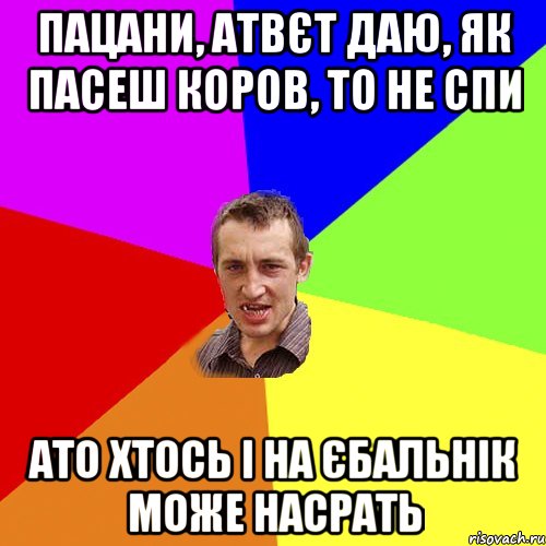 пацани, атвєт даю, як пасеш коров, то не спи ато хтось і на єбальнік може насрать, Мем Чоткий паца