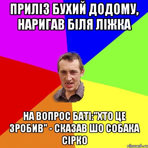 Приліз бухий додому, наригав біля ліжка На вопрос баті:"Хто це зробив" - сказав шо собака Сірко, Мем Чоткий паца