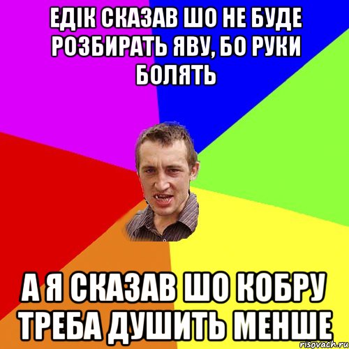 Едік сказав шо не буде розбирать яву, бо руки болять а я сказав шо кобру треба душить менше, Мем Чоткий паца