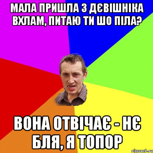 Мала пришла з дєвішніка вхлам, питаю ти шо піла? Вона отвічає - нє бля, я топор, Мем Чоткий паца