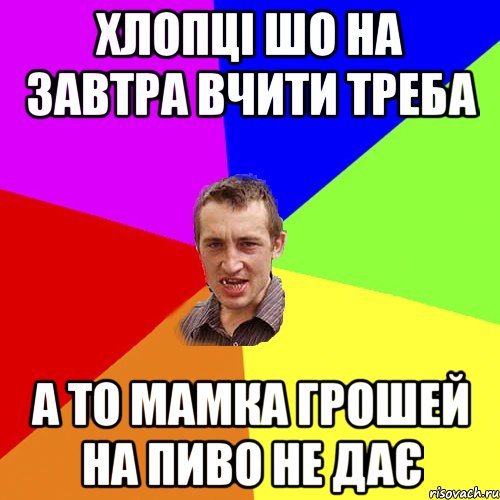 хлопці шо на завтра вчити треба а то мамка грошей на пиво не дає, Мем Чоткий паца