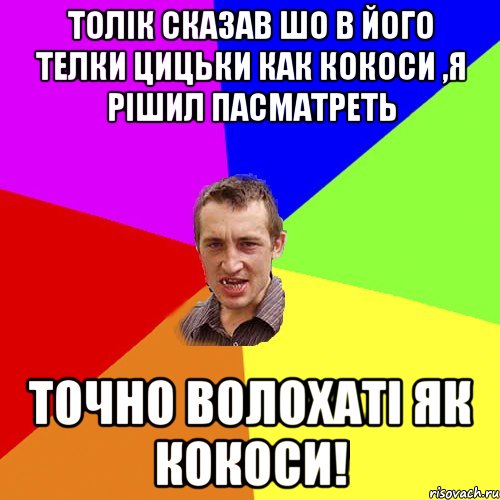 толік сказав шо в його телки цицьки как кокоси ,я рішил пасматреть точно волохаті як кокоси!, Мем Чоткий паца