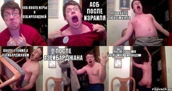 АСБ после игры с Сев.Ирландией АСБ после Израиля АСБ после Люксембурга после 1 тайма с Азейбарджаном после Азейбарджана после того как получил ящик водки, Комикс  Печалька 90лвл