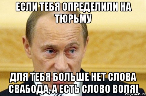 Если тебя определили на тюрьму Для тебя больше нет слова свабода, а есть слово Воля!, Мем путин