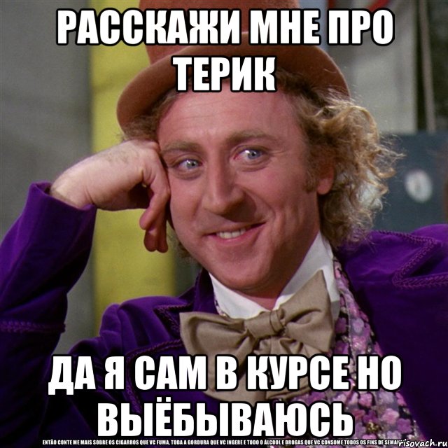 Расскажи мне про Терик да я сам в курсе но выёбываюсь, Мем Ну давай расскажи (Вилли Вонка)