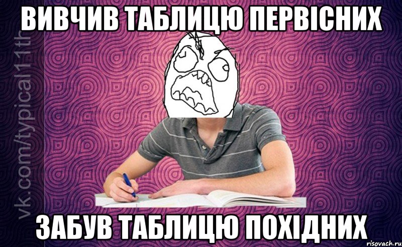 Вивчив таблицю первісних Забув таблицю похідних