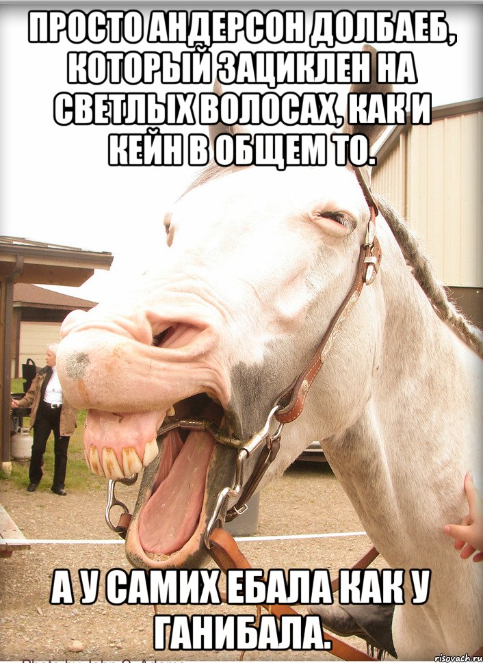 просто андерсон долбаеб, который зациклен на светлых волосах, как и кейн в общем то. а у самих ебала как у ганибала., Мем Савраска