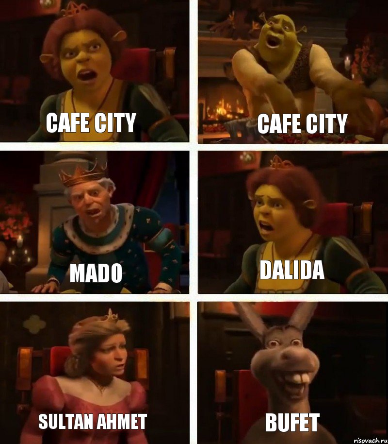 cafe city mado sultan ahmet cafe city dalida bufet, Комикс  Шрек Фиона Гарольд Осел