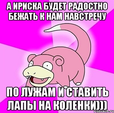 а ириска будет радостно бежать к нам навстречу по лужам и ставить лапы на коленки))), Мем слоупок