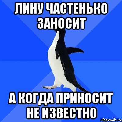 лину частенько заносит а когда приносит не известно, Мем  Социально-неуклюжий пингвин