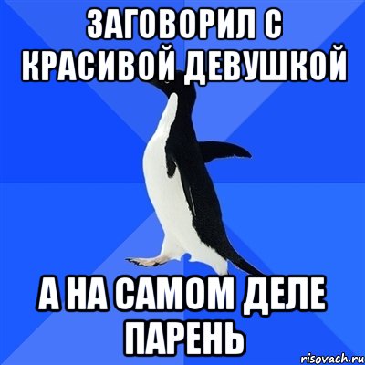 заговорил с красивой девушкой а на самом деле парень, Мем  Социально-неуклюжий пингвин