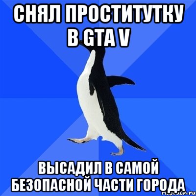 снял проститутку в gta v высадил в самой безопасной части города, Мем  Социально-неуклюжий пингвин