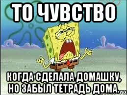 то чувство когда сделала домашку, но забыл тетрадь дома., Мем Спанч Боб плачет