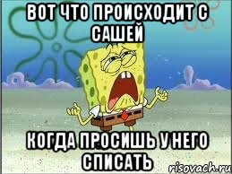 вот что происходит с сашей когда просишь у него списать, Мем Спанч Боб плачет