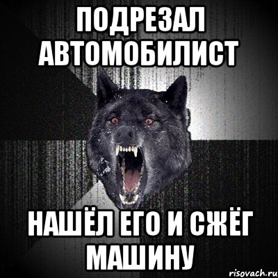 подрезал автомобилист нашёл его и сжёг машину, Мем Сумасшедший волк