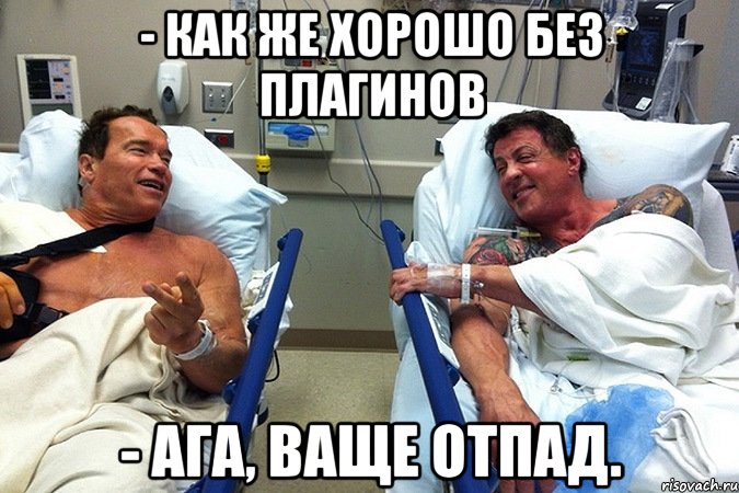 - как же хорошо без плагинов - ага, ваще отпад., Мем   Терминатор и Рокки-ничья