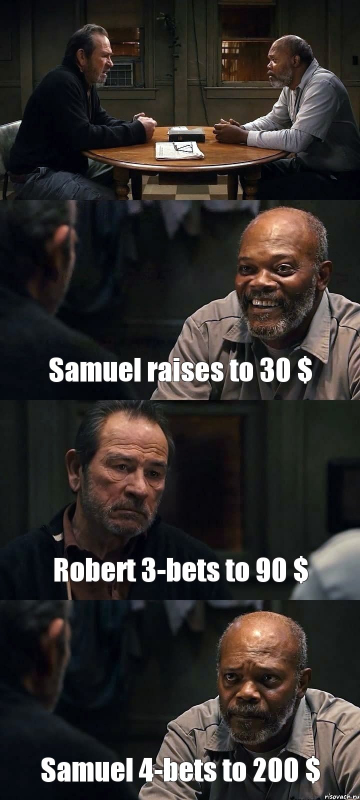  Samuel raises to 30 $ Robert 3-bets to 90 $ Samuel 4-bets to 200 $, Комикс The Sunset Limited