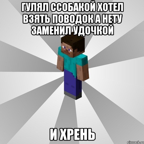 гулял ссобакой хотел взять поводок а нету заменил удочкой и хрень, Мем Типичный игрок Minecraft