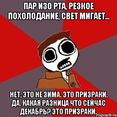 Пар изо рта, резкое похолодание, свет мигает... Нет, это не зима. Это призраки. Да. Какая разница что сейчас декабрь? Это призраки.