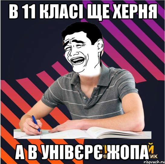 в 11 класі ще херня а в унівєрє жопа, Мем Типовий одинадцятикласник