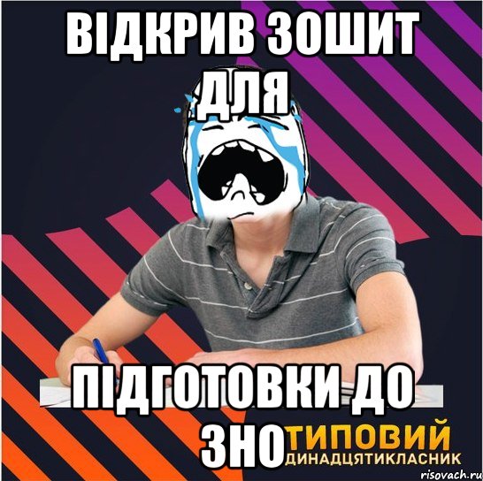 відкрив зошит для підготовки до зно, Мем Типовий одинадцятикласник