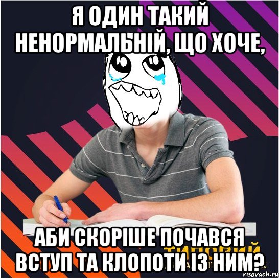 я один такий ненормальній, що хоче, аби скоріше почався вступ та клопоти із ним?, Мем Типовий одинадцятикласник