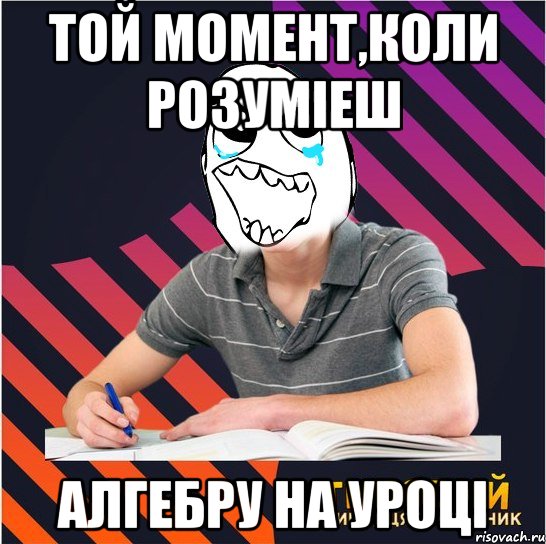 Той момент,коли розуміеш алгебру на уроці, Мем Типовий одинадцятикласник