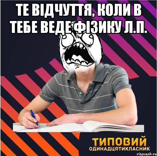 те відчуття, коли в тебе веде фізику Л.П. , Мем Типовий одинадцятикласник