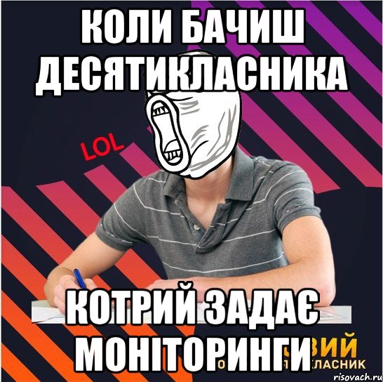 Коли бачиш десятикласника котрий задає моніторинги, Мем Типовий одинадцятикласник