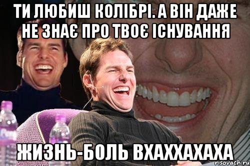 ти любиш колібрі. а він даже не знає про твоє існування жизнь-боль вхаххахаха, Мем том круз