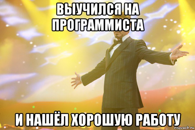 выучился на программиста и нашёл хорошую работу, Мем Тони Старк (Роберт Дауни младший)