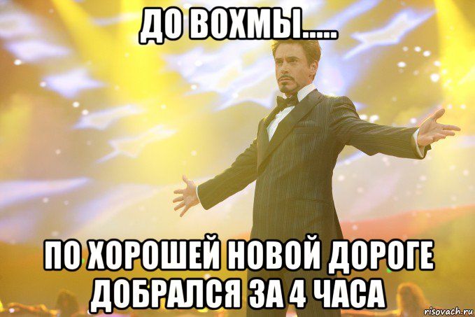 до вохмы..... по хорошей новой дороге добрался за 4 часа, Мем Тони Старк (Роберт Дауни младший)