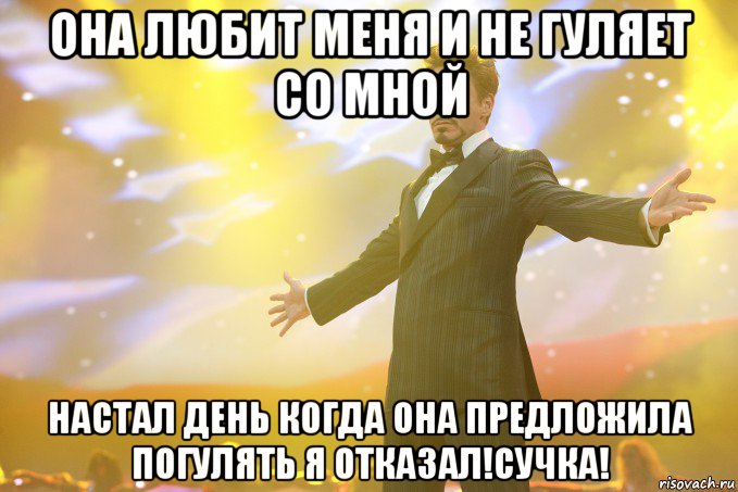 она любит меня и не гуляет со мной настал день когда она предложила погулять я отказал!сучка!, Мем Тони Старк (Роберт Дауни младший)