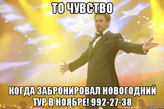 то чувство когда забронировал новогодний тур в ноябре! 992-27-38, Мем Тони Старк (Роберт Дауни младший)