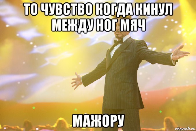 то чувство когда кинул между ног мяч мажору, Мем Тони Старк (Роберт Дауни младший)
