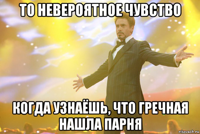 то невероятное чувство когда узнаёшь, что гречная нашла парня, Мем Тони Старк (Роберт Дауни младший)