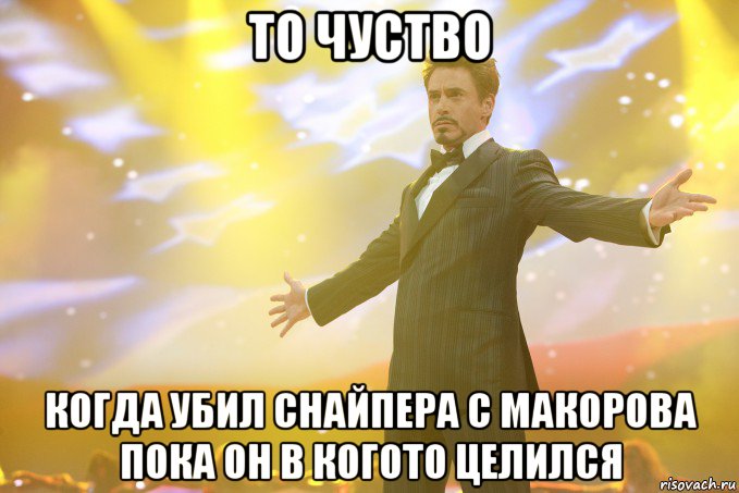 то чуство когда убил снайпера с макорова пока он в когото целился, Мем Тони Старк (Роберт Дауни младший)