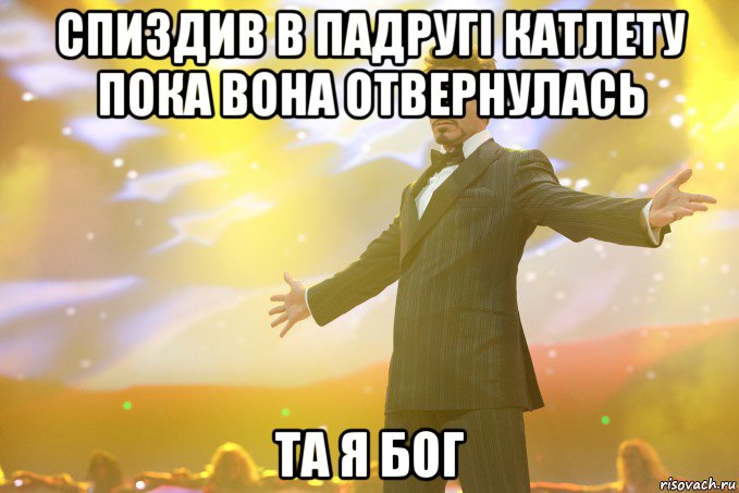 спиздив в падругі катлету пока вона отвернулась та я бог, Мем Тони Старк (Роберт Дауни младший)