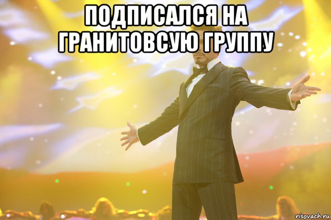 подписался на гранитовсую группу , Мем Тони Старк (Роберт Дауни младший)