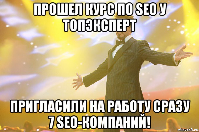 прошел курс по seo у топэксперт пригласили на работу сразу 7 seo-компаний!, Мем Тони Старк (Роберт Дауни младший)