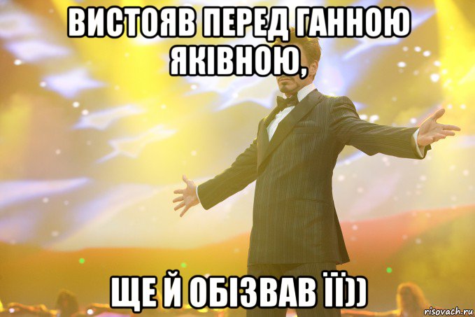 вистояв перед ганною яківною, ще й обізвав її)), Мем Тони Старк (Роберт Дауни младший)