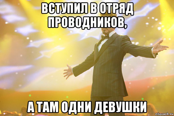 вступил в отряд проводников, а там одни девушки, Мем Тони Старк (Роберт Дауни младший)